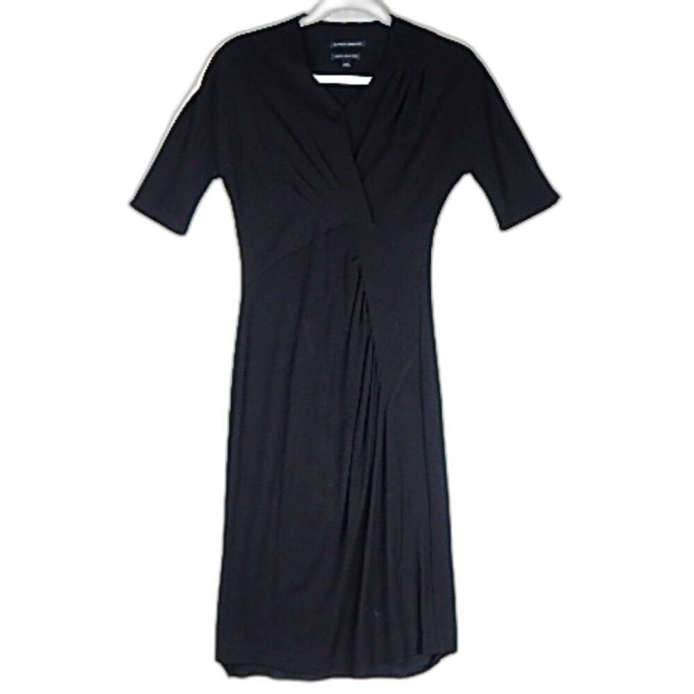 Banana Republic Lily Wrap Dress Black Virgin Wool Viscose Midi Quiet Luxury 6